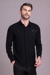 Buy_AMIT ARORA_Black Polyamide Embellished Placed Bird Bead Shirt _at_Aza_Fashions