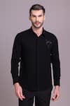 AMIT ARORA_Black Polyamide Embellished Placed Bird Bead Shirt _Online_at_Aza_Fashions