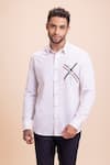 Buy_AMIT ARORA_White Cotton Knit Embellished Criss-cross Shirt _at_Aza_Fashions