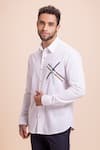 Shop_AMIT ARORA_White Cotton Knit Embellished Criss-cross Shirt _Online_at_Aza_Fashions