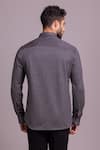 Shop_AMIT ARORA_Grey Cotton Knit Woven Patch Stripe Shirt _at_Aza_Fashions