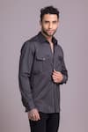 Buy_AMIT ARORA_Grey Cotton Knit Patch Placed Pattern Shirt _Online_at_Aza_Fashions