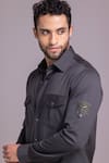 AMIT ARORA_Grey Cotton Knit Patch Placed Pattern Shirt _at_Aza_Fashions