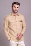 Buy_AMIT ARORA_Beige Linen Patch Pattern Shirt _at_Aza_Fashions