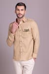 AMIT ARORA_Beige Linen Patch Pattern Shirt _Online_at_Aza_Fashions