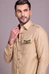 Shop_AMIT ARORA_Beige Linen Patch Pattern Shirt _Online_at_Aza_Fashions