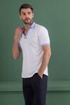 Buy_AMIT ARORA_White Cotton Knit Threadwork Contrast Border T-shirt _Online_at_Aza_Fashions