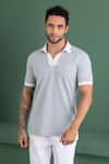 AMIT ARORA_Blue Cotton Knit Textured Threadwork T-shirt _Online_at_Aza_Fashions