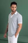 Buy_AMIT ARORA_Blue Cotton Knit Textured Threadwork T-shirt _Online_at_Aza_Fashions