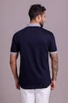 Shop_AMIT ARORA_Blue Cotton Knit Threadwork Contrast Border T-shirt _at_Aza_Fashions