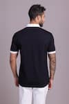 Shop_AMIT ARORA_Black Cotton Knit Threadwork Contrast Border T-shirt _at_Aza_Fashions