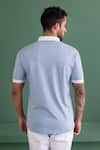 Shop_AMIT ARORA_Sky Blue Cotton Knit Threadwork Polo Neck T-shirt _at_Aza_Fashions