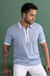 Shop_AMIT ARORA_Sky Blue Cotton Knit Threadwork Polo Neck T-shirt _Online_at_Aza_Fashions