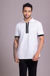 Buy_AMIT ARORA_White Cotton Knit Threadwork Placed T-shirt _at_Aza_Fashions