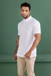 Shop_AMIT ARORA_White Cotton Knit Threadwork Mandarin Collar T-shirt _Online_at_Aza_Fashions