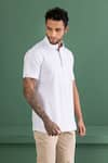 AMIT ARORA_White Cotton Knit Threadwork Mandarin Collar T-shirt _at_Aza_Fashions