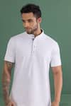 Buy_AMIT ARORA_White Cotton Knit Threadwork Mandarin Collar T-shirt 