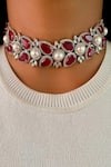 Buy_Prerto_Red Pearl Ruby Leaflet Choker _at_Aza_Fashions