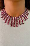 Shop_PRERTO_Red Stones, Crystals Ruby Swarovski Fall Necklace Set_at_Aza_Fashions