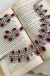 Buy_PRERTO_Red Stones, Crystals Infinite Ruby Swarovski Floral Necklace Set_at_Aza_Fashions