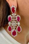 PRERTO_Red Stones, Crystals Infinite Ruby Swarovski Floral Necklace Set_Online_at_Aza_Fashions