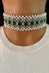 Buy_Prerto_Green Emerald Studded Floral Choker Set _at_Aza_Fashions