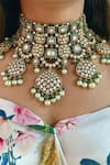 Buy_PRERTO_Green Pearls, Beads Maharani Meena Kundan Necklace Set _at_Aza_Fashions