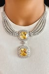 Buy_PRERTO_Yellow Stones Layered Citrine Dual Drop Necklace Set _at_Aza_Fashions