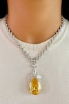 Buy_PRERTO_Yellow Crystals, Cut Work Citrine Elliptic Dimonte Necklace Set _at_Aza_Fashions