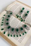 Buy_PRERTO_Green Smocking, Diamonds Dream Catcher Emerald Necklace Set_at_Aza_Fashions