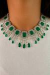 Shop_PRERTO_Green Smocking, Diamonds Dream Catcher Emerald Necklace Set_at_Aza_Fashions