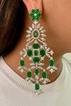 Shop_PRERTO_Green Diamonds, Stones Quad Layered Statement Chandelier Emerald Necklace Set_at_Aza_Fashions