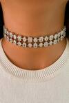 Buy_PRERTO_White Smocking Minar Diamonte Two Layered Statement Choker Necklace Set_at_Aza_Fashions