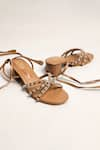 THE ALTER_Beige Rhinestone Embellished Strappy Tie-up Block Heels _at_Aza_Fashions