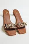 Shop_THE ALTER_Brown T-shaped Chain Flats _at_Aza_Fashions