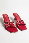 Shop_THE ALTER_Red Pearl T-shaped Embellished Heels _at_Aza_Fashions