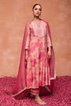 Buy_Dohr India_Pink Kurta Modal Viscose (57% Bahara Gota Embroidered A-line And Palazzo Set _at_Aza_Fashions