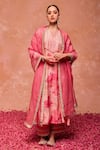 Dohr India_Pink Kurta Modal Viscose (57% Bahara Gota Embroidered A-line And Palazzo Set _Online_at_Aza_Fashions