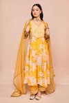 Buy_Dohr India_Yellow Kurta Viscose (57% Bahara Embroidered A-line And Palazzo Set _at_Aza_Fashions