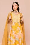 Shop_Dohr India_Yellow Kurta Viscose (57% Bahara Embroidered A-line And Palazzo Set _Online_at_Aza_Fashions