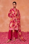 Buy_Dohr India_Pink Kurta Silk Chanderi (87% Cotton Gulnaz Gota Embroidered A-line And Pant Set _at_Aza_Fashions