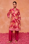 Buy_Dohr India_Pink Kurta Silk Chanderi (87% Cotton Gulnaz Gota Embroidered A-line And Pant Set _Online_at_Aza_Fashions