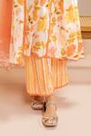 Dohr India_Orange Kurta And Pant Cotton Dobby Embroidered Lace A-line Floral Print Set _Online_at_Aza_Fashions