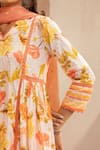 Buy_Dohr India_Orange Kurta And Pant Cotton Dobby Embroidered Lace A-line Floral Print Set _Online_at_Aza_Fashions