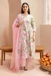 Buy_Dohr India_Pink Kurta And Pant Cotton Dobby Embroidered Lace A-line Floral Print Set _at_Aza_Fashions