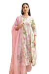 Buy_Dohr India_Pink Kurta And Pant Cotton Dobby Embroidered Lace A-line Floral Print Set _Online_at_Aza_Fashions