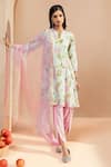 Buy_Dohr India_Pink Kurta And Pant Cotton Dobby A-line Floral Print Short Tulip Set _at_Aza_Fashions