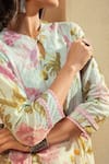 Dohr India_Pink Kurta And Pant Cotton Dobby A-line Floral Print Short Tulip Set _Online_at_Aza_Fashions