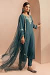 Buy_Dohr India_Blue Kurta Schiffli And Dobby Embroidered Straight Pant Set _at_Aza_Fashions