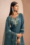 Dohr India_Blue Kurta Schiffli And Dobby Embroidered Straight Pant Set _Online_at_Aza_Fashions